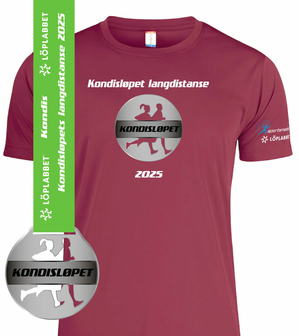 Gammelrosa:Denne fargen har vi kalt gammelrosa og er en av dem du kan velge mellom når du melder på Kondisløpet langdistanse. (Illustrasjon: Profilsport) Medaljer og T-skjorter til Kondisløpene 2025