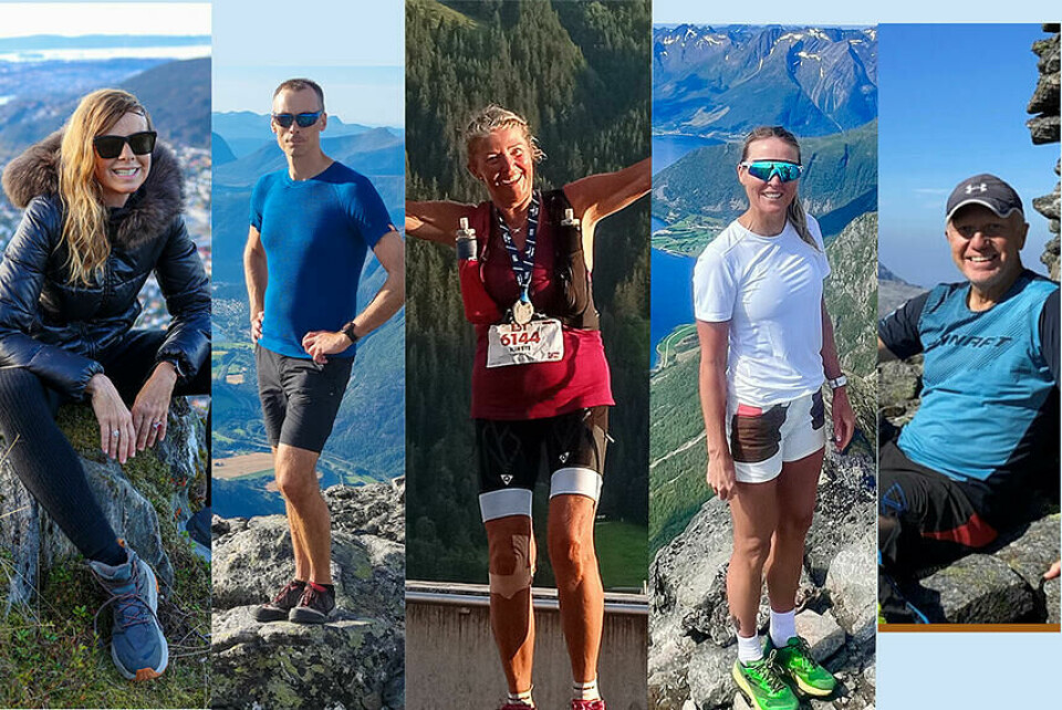 67 deltakere samlet over 900 tusen høydemeter i Kondisløpets høydemetersamling Disse fem har samlet til sammen 320.867 høydemeter. Det tilsvarer høyden til Mount Everest 36 ganger: Benedicte Westfal-Larsen, Jan Petter Vad, Kirste Sandness, Sissel Kamsvåg og Alf-Erik Birkeland. (Fotomontasje: Arne Dag Myking)